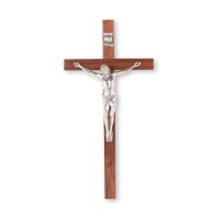 10" Walnut Wood Cross with Fine Pewter Corpus 10" Walnut Wood Cross with Fine Pewter Corpus