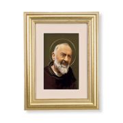 5 1/4" x 6 3/4" Gold Leaf Frame-Cream Matte with a 2 1/2" x 3 3/4" Saint Pio Print