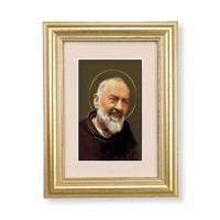 5 1/4" x 6 3/4" Gold Leaf Frame-Cream Matte with a 2 1/2" x 3 3/4" Saint Pio Print 5 1/4" x 6 3/4" Gold Leaf Frame-Cream Matte with a 2 1/2" x 3 3/4" Saint Pio Print