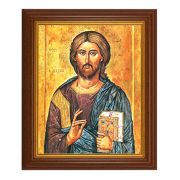 10 1/2" x 12 1/2" Walnut Finish Beveled Frame with 8" x 10" Christ the All Knowing Textured Art