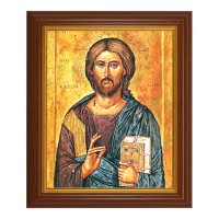 10 1/2" x 12 1/2" Walnut Finish Beveled Frame with 8" x 10" Christ the All Knowing Textured Art