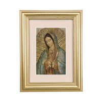 5 1/4" x 6 3/4" Gold Leaf Frame-Cream Matte with a 2 1/2" x 3 3/4" Our Lady of Guadalupe Print