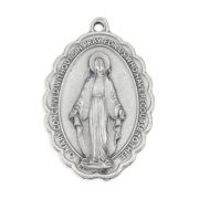 2 5/16" Scalloped Miraculous Medal in Antiqued Silver Finish