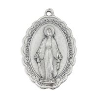 2 5/16" Scalloped Miraculous Medal in Antiqued Silver Finish