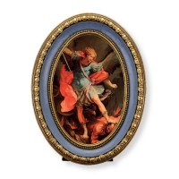5 1/2" x 7 1/2" Oval Gold-Leaf Frame with a Saint Michael Print