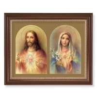13 1/2" x 16 9/16" Walnut Finished Frame with 11" x 14" The Sacred Hearts Textured Art