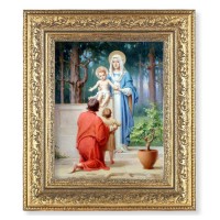 12 1/2" x 14 1/2" Ornate Gold Leaf Antique Frame with 8" x 10" Chambers: Holy Family with St. John Baptist Print