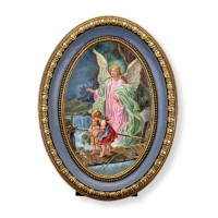 5 1/2" x 7 1/2" Oval Gold-Leaf Frame with a Guardian Angel Print