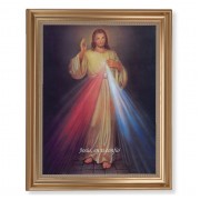 13 1/2" x 16 9/16" Gold Leaf Antique Finished Frame with 11" x 14" Divine Mercy in Spanish Textured Art