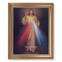 13 1/2" x 16 9/16" Gold Leaf Antique Finished Frame with 11" x 14" Divine Mercy in Spanish Textured Art
