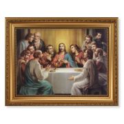 15 1/2" x 19 1/2" Antique Gold Leaf Beveled Frame with Bead Inlay and 12" x 16" Bonella: Last Supper Textured Art