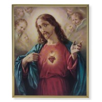 11" x 14" Gold Plaque Frame with a Sacred Heart of Jesus Print