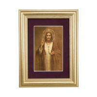5 1/4" x 6 3/4" Gold Leaf Frame-Burgundy Matte with a 2 1/2" x 3 3/4" Simeone: Sacred Heart of Jesus Print