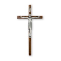 12" Walnut Cross with Fine Pewter Corpus