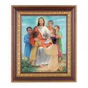 11 1/2" x 13 1/2" Cherry Frame with Gold Trim with an 8" x 10" Christ with Children Print