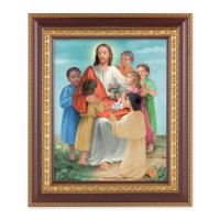 11 1/2" x 13 1/2" Cherry Frame with Gold Trim with an 8" x 10" Christ with Children Print