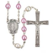 Pink Pearl Bead Rosary with White Our Father Beads