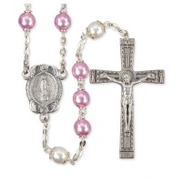 Pink Pearl Bead Rosary with White Our Father Beads Pink Pearl Bead Rosary with White Our Father Beads