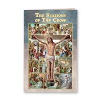 10pk - Stations of the Cross Booklet 3 3/4" x 6"  Way of the Cross By St. Alphonsus Liguori with Famous Vincentini Stations of the Cross Art By Bonella. 32 Pages. Gold Stamped. Sold in Packs of 10