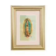 5 1/4" x 6 3/4" Gold Leaf Frame-Cream Matte with a 2 1/2" x 3 3/4" Our Lady of Guadalupe Print