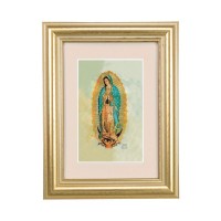 5 1/4" x 6 3/4" Gold Leaf Frame-Cream Matte with a 2 1/2" x 3 3/4" Our Lady of Guadalupe Print