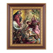 11 1/2" x 13 1/2" Cherry Frame with Gold Trim with an 8" x 10" Battle of Archangel St. Michael Print