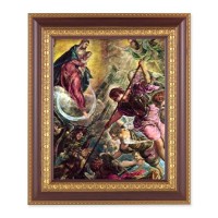 11 1/2" x 13 1/2" Cherry Frame with Gold Trim with an 8" x 10" Battle of Archangel St. Michael Print