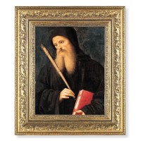 12 1/2" x 14 1/2" Ornate Gold Leaf Antique Frame with 8" x 10" St. Benedict Print