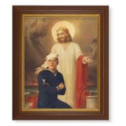 10 1/2" x 12 1/2" Walnut Finish Beveled Frame with 8" x 10" Jesus with Sailor Textured Art