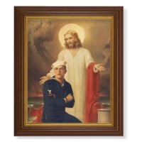 10 1/2" x 12 1/2" Walnut Finish Beveled Frame with 8" x 10" Jesus with Sailor Textured Art