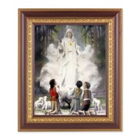 11 1/2" x 13 1/2" Cherry Frame with Gold Trim with an 8" x 10" Our Lady of Fatima Print