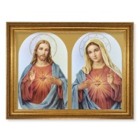 23.5" x 31" Antique Gold Leaf Beveled Frame, Roping Detail with 19" x 27" Sacred Hearts Textured Art