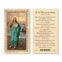 25pk - The Beatitudes  Christ Blessing  Gold Stamped Laminated Holy Card  Pk 25