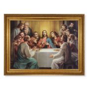 23.5" x 31" Antique Gold Leaf Beveled Frame, Roping Detail with 19" x 27" The Last Supper Textured Art