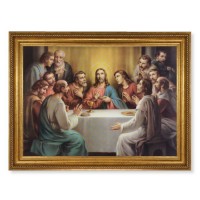 23.5" x 31" Antique Gold Leaf Beveled Frame, Roping Detail with 19" x 27" The Last Supper Textured Art