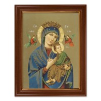 15 1/2" x 19 1/2" Walnut Finish Frame with Gold Accent and a 12" x 16" Our Lady of Perpetual Help Textured Art