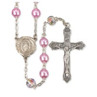 Pink Pearl Bead Rosary with Floral Our Father Beads