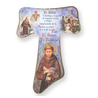 8" Spanish Tau Cross with Franciscan Images and Blessing