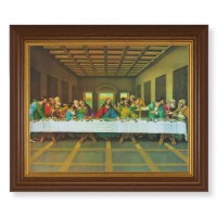 10 1/2' x 12 1/2" Walnut Finish Beveled Frame with 8" x 10" The Last Supper Textured Art
