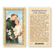 St Anthony - Unfailing Prayer Laminated Holy Card. Inc. of 25