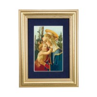 5 1/4" x 6 3/4" Gold Leaf Frame-Navy Blue Matte with a 2 1/2" x 3 3/4" Madonna and Child Print