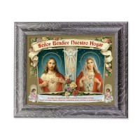 10 1/2" x 12 1/2" Grey Oak Finish Frame with an 8" x 10" Sacred Hearts House Blessing In Spanish Print