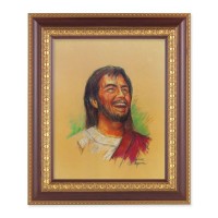 11 1/2" x 13 1/2" Cherry Frame with Gold Trim with an 8" x 10" Laughing Jesus Print