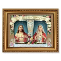 15 1/2" x 19 1/2" Antique Gold Leaf Beveled Frame with Bead Inlay and 12" x 16" House Blessing-SHJ and IHM Textured Art