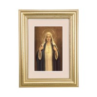 5 1/4" x 6 3/4" Gold Leaf Frame-Cream Matte with a 2 1/2" x 3 3/4" Immaculate Heart of Mary Print