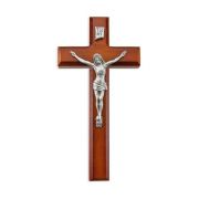 10" Two Tone Wood Cross with Fine Pewter Corpus
