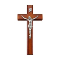 10" Two Tone Wood Cross with Fine Pewter Corpus