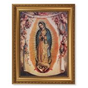 15 1/2" x 19 1/2" Antique Gold Leaf Beveled Frame with Bead Inlay and 12" x 16" Our Lady of Guadalupe with Angels Textured Art