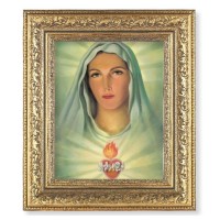 12 1/2" x 14 1/2" Ornate Gold Leaf Antique Frame with 8" x 10" Immaculate Heart of Mary Print