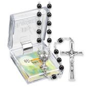 5mm Black Bead Rosary with Chalice Centerpiece and Italian Crucifix, Boxed